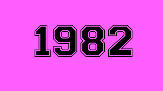 1982 number black lettering pink rose background
