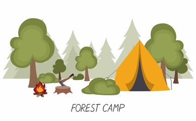 A postcard from the autumn camp. Hand lettering. Vector illustration.