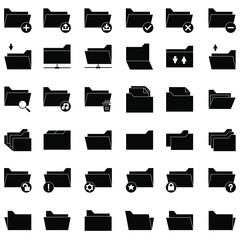 Black and white File and Folder vector icon set collection flat design