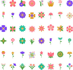 Fototapeta na wymiar Flowers elements color collection flat icon set