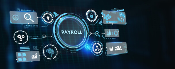 The concept of business, technology, the Internet and the network.  virtual screen of the future and sees the inscription: Payroll. 3d illustration