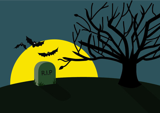 Halloween Rip Background with bat's and full moon