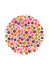 Vector graphic of Color blind test design. The wave line cunningly hid inside an Ishihara inspired design. A color blindness test shaped color test plate with the wave line.