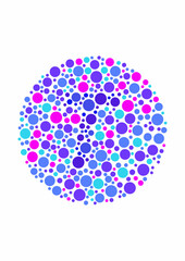 Vector graphic of Color blind test design. The Letter T cunningly hid inside an Ishihara inspired design.