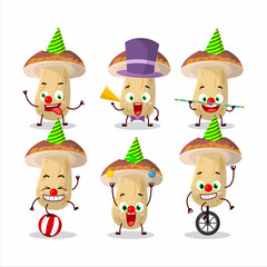 Obraz na płótnie Canvas Cartoon character of new cep mushroom with various circus shows