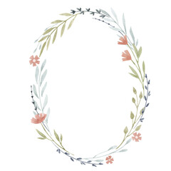 Fototapeta premium Beautiful stock illustration with hand drawn watercolor gentle floral wreath.