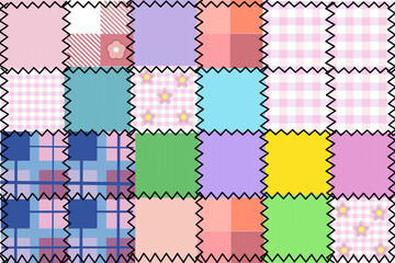 Sweet colorful patchwork seamless pattern from square patches and gingham . Multicolor print for fabrics and textiles.Quilt design, hand made.