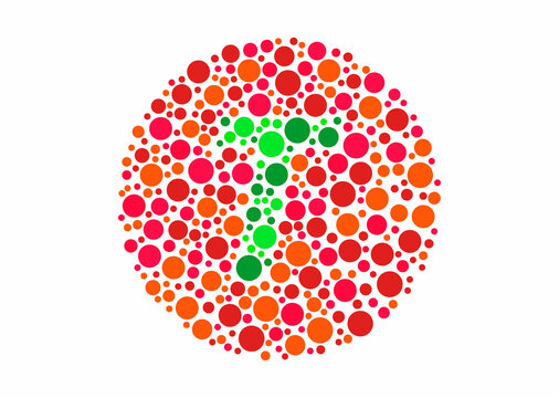 Vector graphic of Color blind test design. The Letter T cunningly hid inside an Ishihara inspired design.