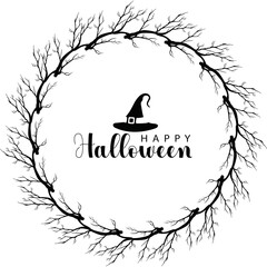 Happy Halloween Wreath Frame illustration of a silhouette of a tree Circle