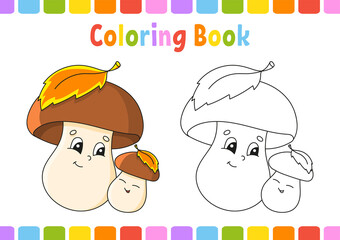 Fototapeta premium Coloring book for kids. Autumn theme. Cartoon character. Vector illustration. Fantasy page for children. Black contour silhouette. Isolated on white background.