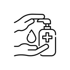 Hand sanitizer vector outline icon style illustration. EPS 10 file
