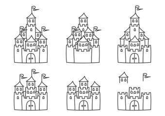 Fairytale castle. Coloring book page for kids. Cartoon style. Vector illustration isolated on white background.