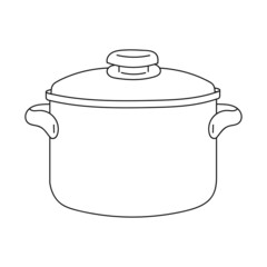 Metal stewpan with lid. Coloring book page for kids. Cartoon style. Vector illustration isolated on white background.