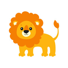Cute lion. Wild animal. Cartoon character. Colorful vector illustration. Isolated on white background. Design element. Template for your design, books, stickers, cards.