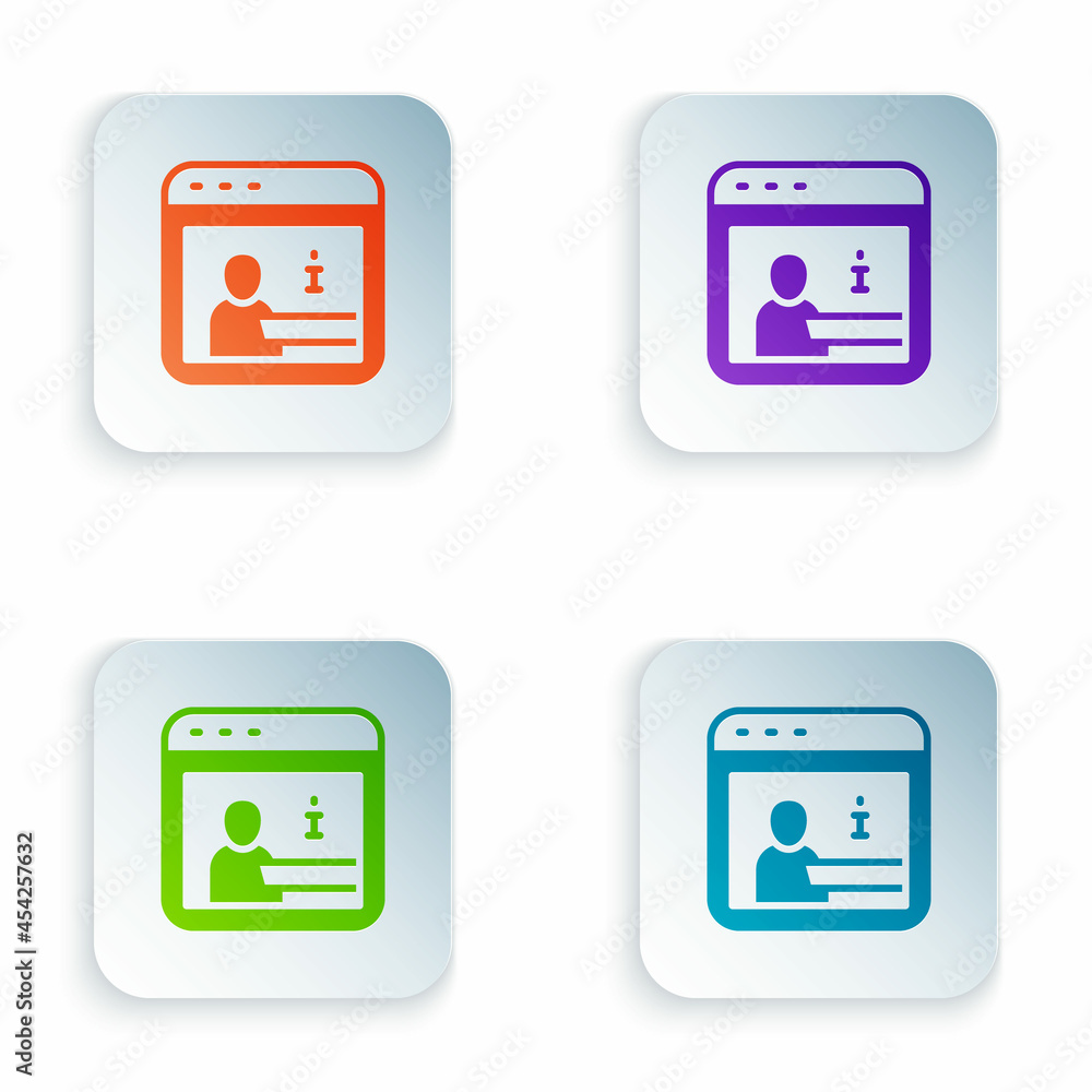 Poster color information icon isolated on white background. set colorful icons in square buttons. vector