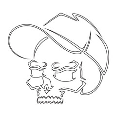 Angry skull with cap. Outline silhouette. Design element. Vector illustration isolated on white background. Template for books, stickers, posters, cards, clothes.