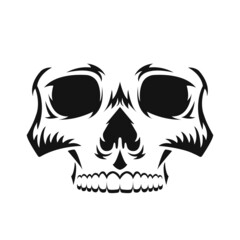 Obraz premium Human skull. Black silhouette. Design element. Hand drawn sketch. Vintage style. Vector illustration isolated on white background.