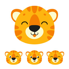 Cute tiger. Wild animal. Cartoon character. Colorful vector illustration. Isolated on white background. Design element. Template for your design, books, stickers, cards.