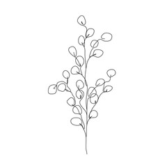 Leaves Continuous One Line Drawing. Black Line Floral Sketch on White Background. Contour Leaves Illustration. Vector EPS 10.