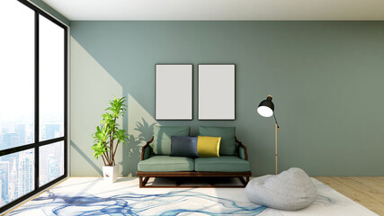 two frame poster canvas in minimalist home design interior