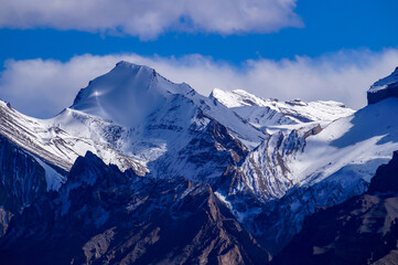 Snow caped Mountains near Dhankar Monastery, at Dhankar, Lahaul Spiti Region, Himachal Pradesh India