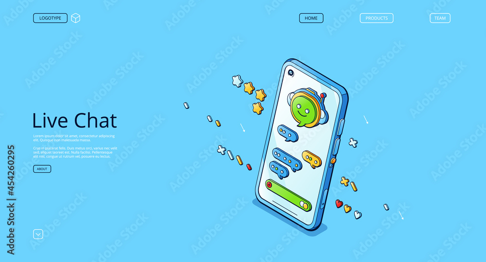 Poster live chat banner. online conversation with customer support, mobile phone app for talk with service 