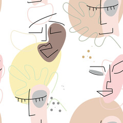 Face line pattern Abstract drawing seamless print
