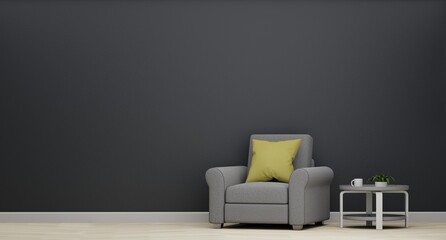 3D illustration Mock up wall with a couch and coffee table
