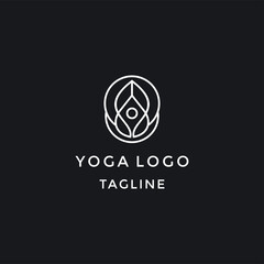 Abstract yoga human linear logo. Thread person flower balance logotype. 