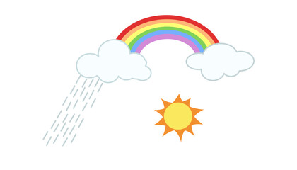 Sweet colorful rainbow,clouds and rain isolate on white background.Design for card, background,your text,your business.