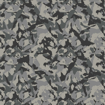 Pixel wave camouflage background. Seamless digital camo pattern. Military  texture. Gray color. Vector fabric for textile print designs