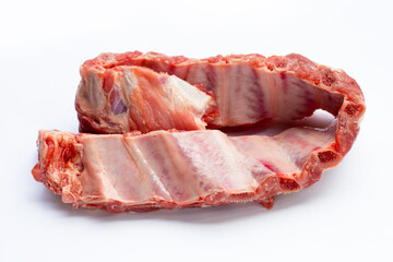 Raw pork ribs on white background.