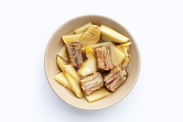 Fresh bamboo shoots with pork ribs soup