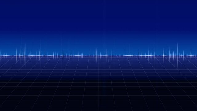遠近グリッドと激しく移動する青い波形の背景動画