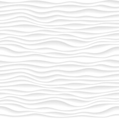 Fototapeta na wymiar Abstract gradient pattern with volumetrical waves. Dunes 3d relief, interior wall decorative panel. Curved lines background. White surface terrain texture. Vector illustration.