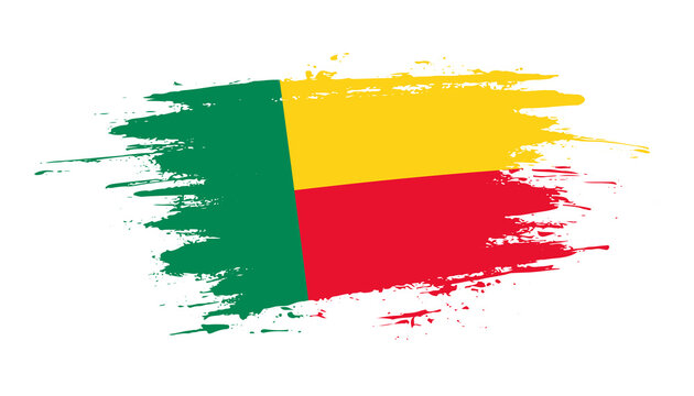 Hand drawn brush stroke flag of Benin. Creative national day hand painted brush illustration on white background
