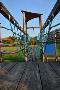 Solitary rope game in a park without children