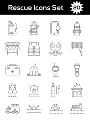 Thin Line Art Rescue Icon Set.