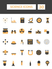 Black And Yellow Color Set Of Science Icon In Flat Style.