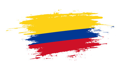 Hand drawn brush stroke flag of Colombia. Creative national day hand painted brush illustration on white background