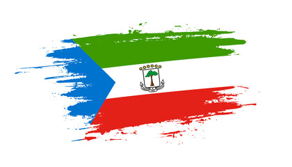 Hand drawn brush stroke flag of Equatorial Guinea. Creative national day hand painted brush illustration on white background