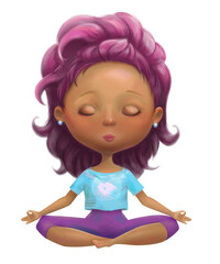 Girl sitting in lotus position, meditating with closed eyes