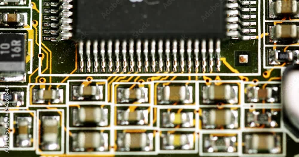 Poster macro shot of printed circuit board from a hard drive. close up