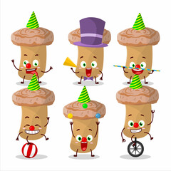 Cartoon character of woolly milkcap with various circus shows