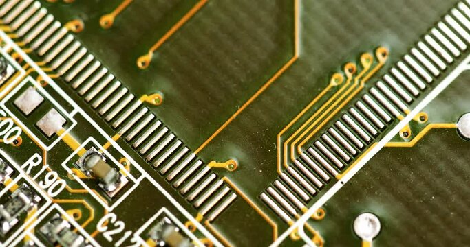 Assembly Detail Of A Green Circuit Board. macro