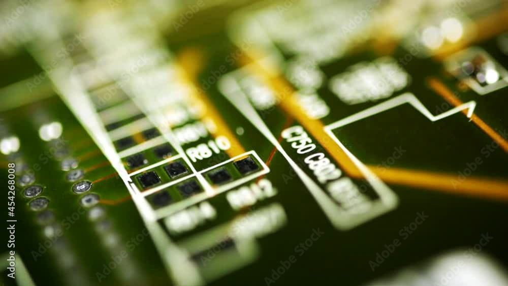 Poster macro of switches and lines of a main circuit board. close up