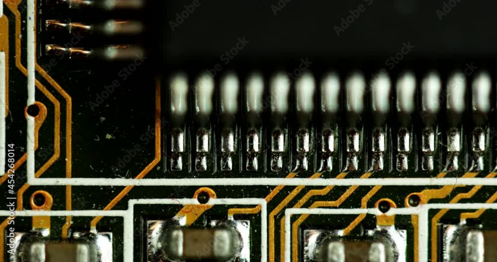 Poster close up of an electronic circuit board from hard drive. computer mechanism in details. macro, slide