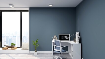 3d office minimalist room with wooden design interior