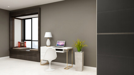 3d office minimalist room with wooden design interior