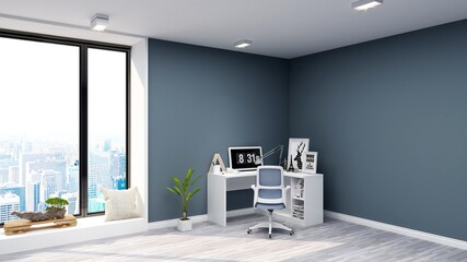 3d office minimalist room with wooden design interior